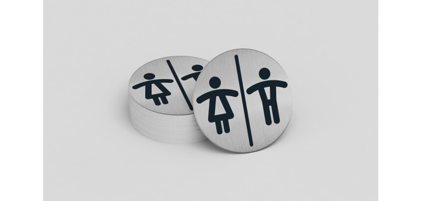 Pictogramme rond de porte - Toilettes Mixtes H/F - diam : 83mm  - acier