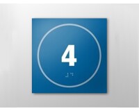 Plaque de porte NUMERO 4 - relief et braille  - Bleu