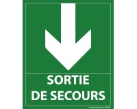 Panneau sortie de secours- flèche bas - 300 x 250 mm