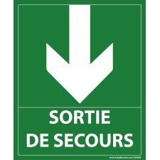 Panneau - sortie de secours- flèche bas - 300 x 250 mm