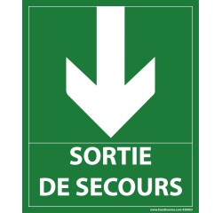 Panneau sortie de secours- flèche bas - 300 x 250 mm
