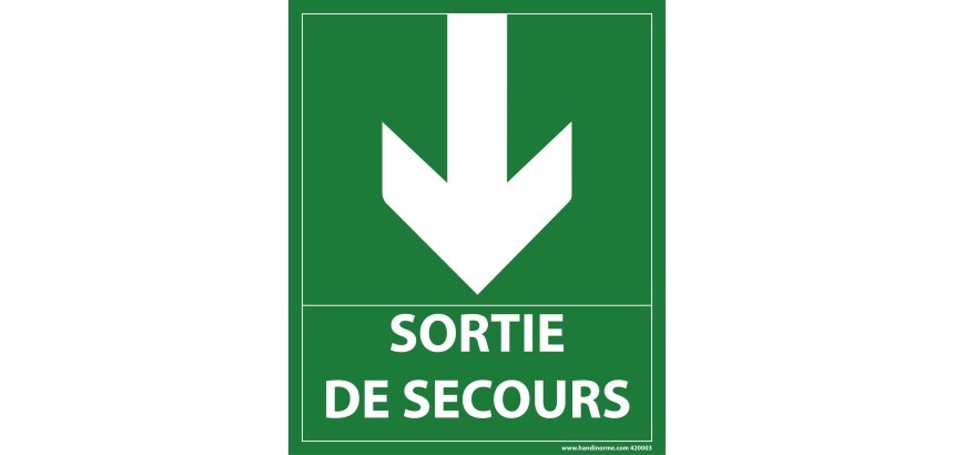 Panneau sortie de secours- flèche bas - 300 x 250 mm