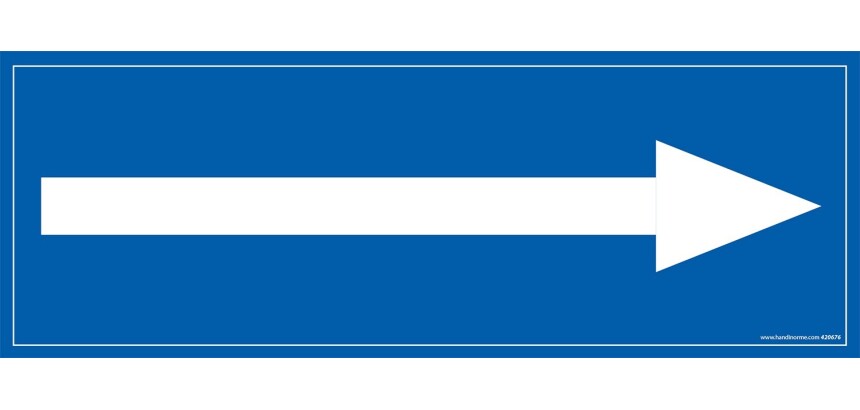 Panneau flèche vers la droite - fond bleu 210 x 75 mm