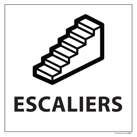 Panneau ESCALIERS - fond blanc, vinyle ou PVC- 250 x 250 mm