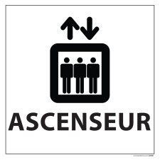 Signalétique information - ASCENSEUR - fond blanc 250 x 250 mm