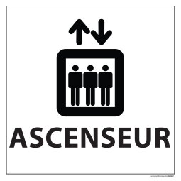 Signalétique information - ASCENSEUR - fond blanc 250 x 250 mm