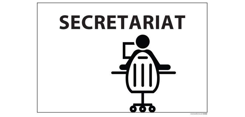Panneau SECRETARIAT + symbole - fond blanc 300 x 200 mm