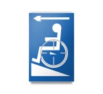 Plaque en relief et en braille - Symbole Handicapé flèche gauche Couleur:Bleu