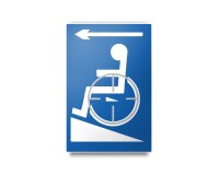 Plaque en relief et en braille - Symbole Handicapé flèche gauche Couleur:Bleu