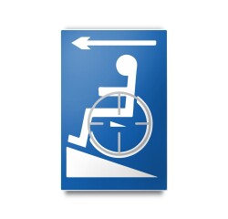 Plaque en relief et en braille - Symbole Handicapé flèche gauche Couleur:Bleu