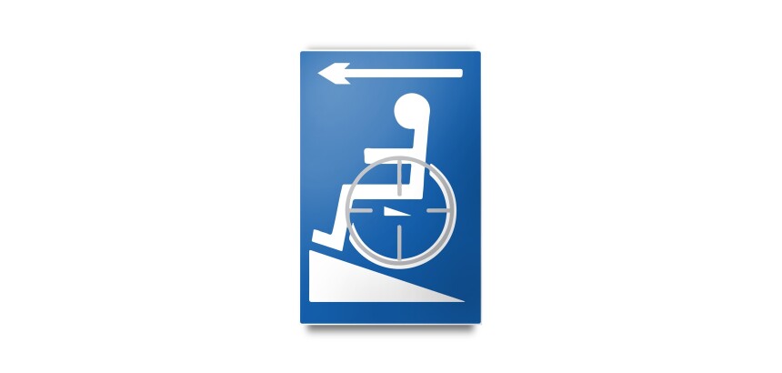 Plaque en relief et en braille - Symbole Handicapé flèche gauche Couleur:Bleu