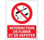Panneau Interdiction de Fumer et Vapoter