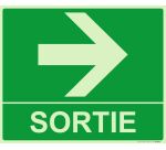 Panneau sortie fleche droite 300 x 250 mm Photoluminescent