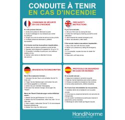 Poster A3 - Conduite à tenir en cas d'incendie 4 langues
