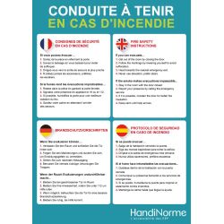 Poster A3 - Conduite à tenir en cas d'incendie 4 langues