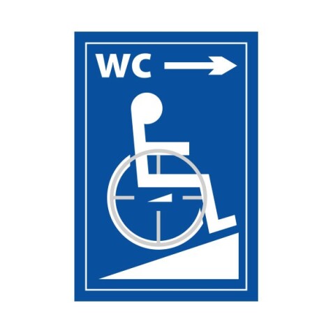 Panneau relief et braille WC, flèche avec picto PMR