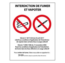 Panneau Interdiction de fumer et vapoter - PVC ou autocollant