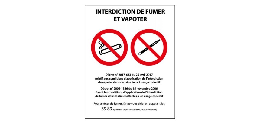 Panneau Interdiction de fumer et vapoter - PVC ou autocollant