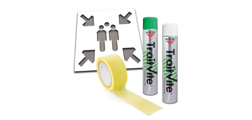 Kit pochoir point de rassemblement  : Pochoir + aérosols + ruban de masquage