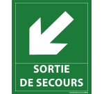 Panneau sortie de secours - flèche bas à gauche - 300 x 250 mm