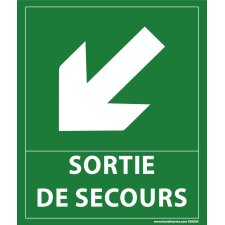 Panneau - sortie de secours - flèche bas à gauche - 300 x 250 mm