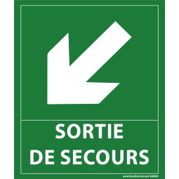 Panneau - sortie de secours - flèche bas à gauche - 300 x 250 mm