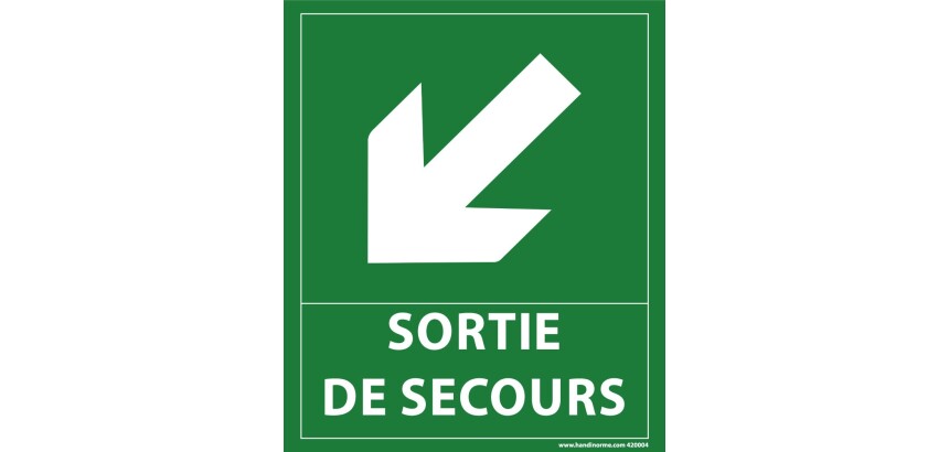 Panneau sortie de secours - flèche bas à gauche - 300 x 250 mm