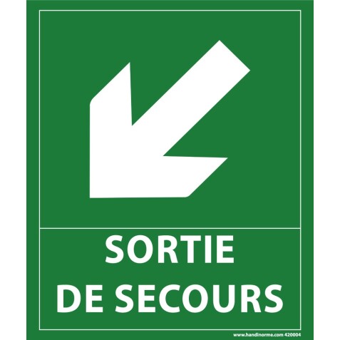 Panneau - sortie de secours - flèche bas à gauche - 300 x 250 mm