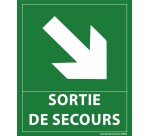 Panneau sortie de secours- flèche bas à droite - 300 x 250 mm