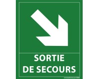 Panneau sortie de secours- flèche bas à droite - 300 x 250 mm  - PVC