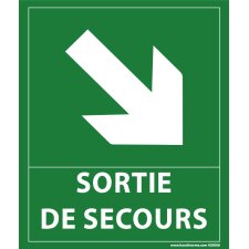 Panneau - sortie de secours- flèche bas à droite - 300 x 250 mm