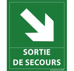 Panneau sortie de secours- flèche bas à droite - 300 x 250 mm