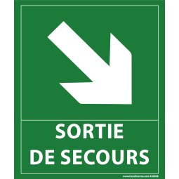 Panneau - sortie de secours- flèche bas à droite - 300 x 250 mm