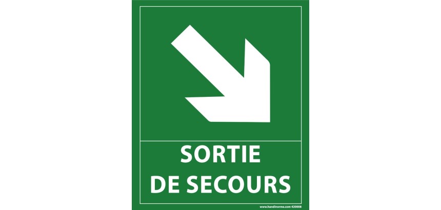 Panneau sortie de secours- flèche bas à droite - 300 x 250 mm