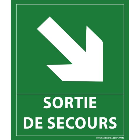 Panneau sortie de secours- flèche bas à droite - 300 x 250 mm