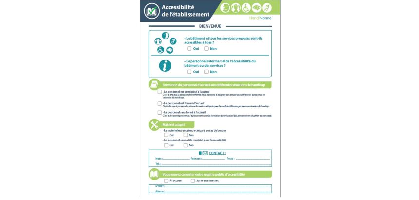 Poster "Mon établissement est Accessible" et "Mes prestations non-accessibles" - 2 A4 plastifié