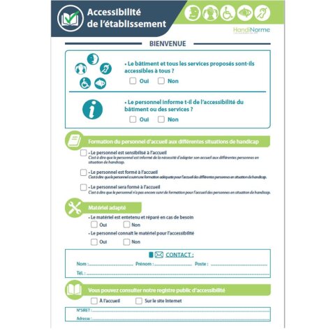 Poster "Mon établissement est Accessible" et "Mes prestations non-accessibles" - 2 A4 plastifié