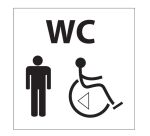 Pictogramme WC Homme / PMR + transfert Gauche ou droite - 15 x 15 cm - alu brossé