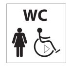 Picto WC Femme / PMR avec sens de transfert - 15 x 15 cm -   aluminium brossé