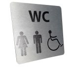 Pictogramme en aluminium brossé WC Homme / Femme / PMR - 150 x 150 mm