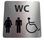 Pictogramme en aluminium brossé WC Homme / Femme / PMR - 150 x 150 mm