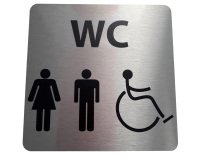 Pictogramme en aluminium brossé WC Homme / Femme / PMR - 150 x 150 mm