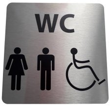 Pictogramme en aluminium brossé WC Homme / Femme / PMR - 15 x 15 cm