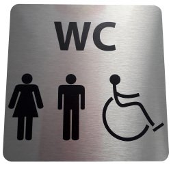 Pictogramme en aluminium brossé WC Homme / Femme / PMR - 15 x 15 cm