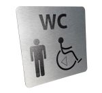 Pictogramme WC Homme / PMR + transfert Gauche ou droite - 15 x 15 cm - alu brossé