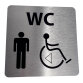 Pictogramme WC Homme / PMR + transfert Gauche ou droite - 15 x 15 cm - alu brossé