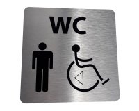 Pictogramme WC Homme / PMR + transfert Gauche ou droite - 15 x 15 cm - alu brossé