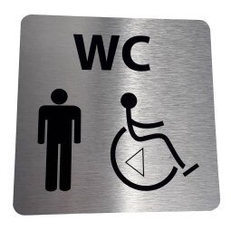 Pictogramme WC Homme / PMR + transfert Gauche ou droite - 15 x 15 cm - alu brossé