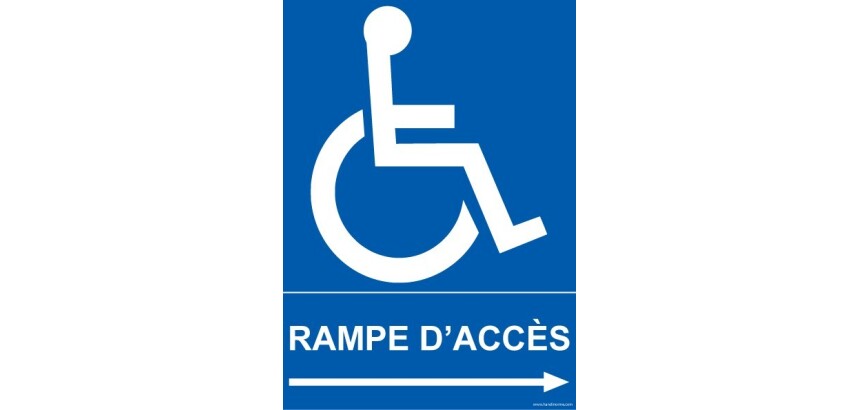 Panneau Rampe d'accès vers droite avec picto PMR
