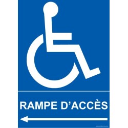 Panneau Rampe d'Accès Direction gauche avec Picto PMR  - 150 x 210 - Vinyle souple autocollant
